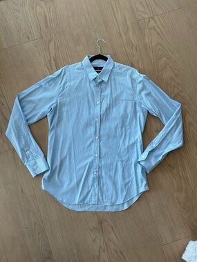 Louis Vuitton Light Blue Micro-Checked Button Down Dress Shirt XL Slim Fit
